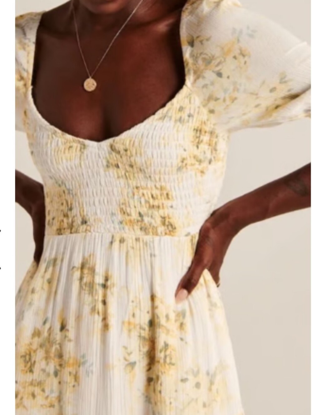 Abercrombie & Fitch Smocked Puff Sleeve Midi Dress - Picture 3 of 9